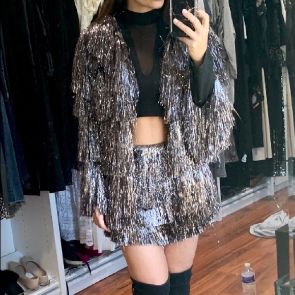 fringe jacket metallic